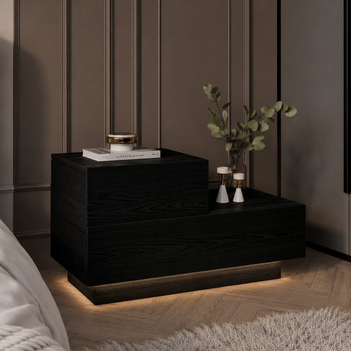 Hanah Home Kayra Mesita de noche con LED - Negro